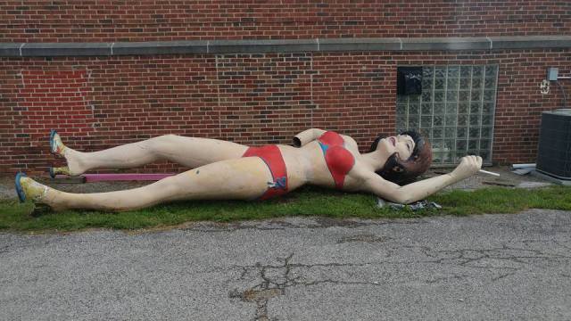 We found this brunette bombshell in the alley behind the building - size 3X!